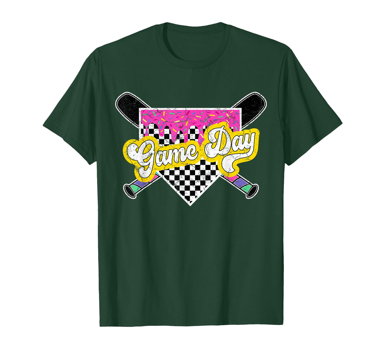 Game Day Checkered Baseball Ice Cream Drip for Boys Youth T-Shirt