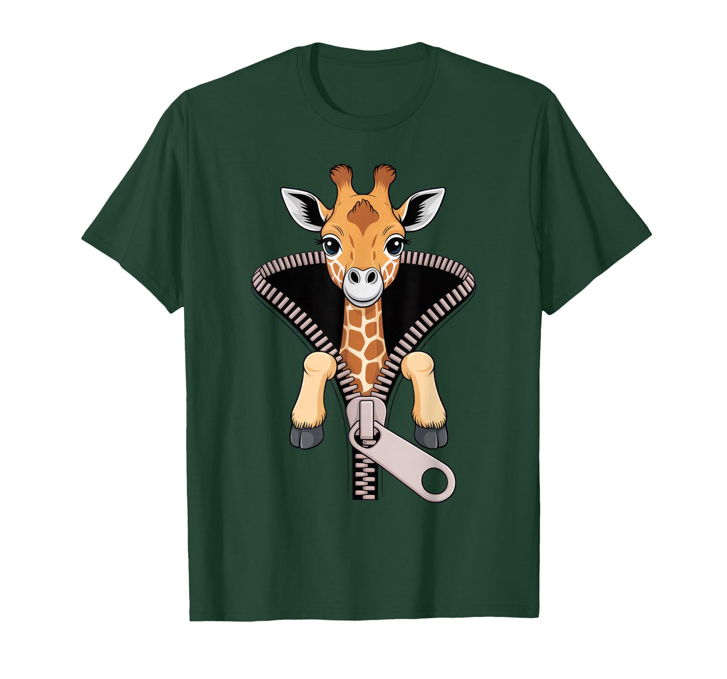 Giraffe Zipper Funny Animal Lovers Cute Casual Everyday Wear T-Shirt