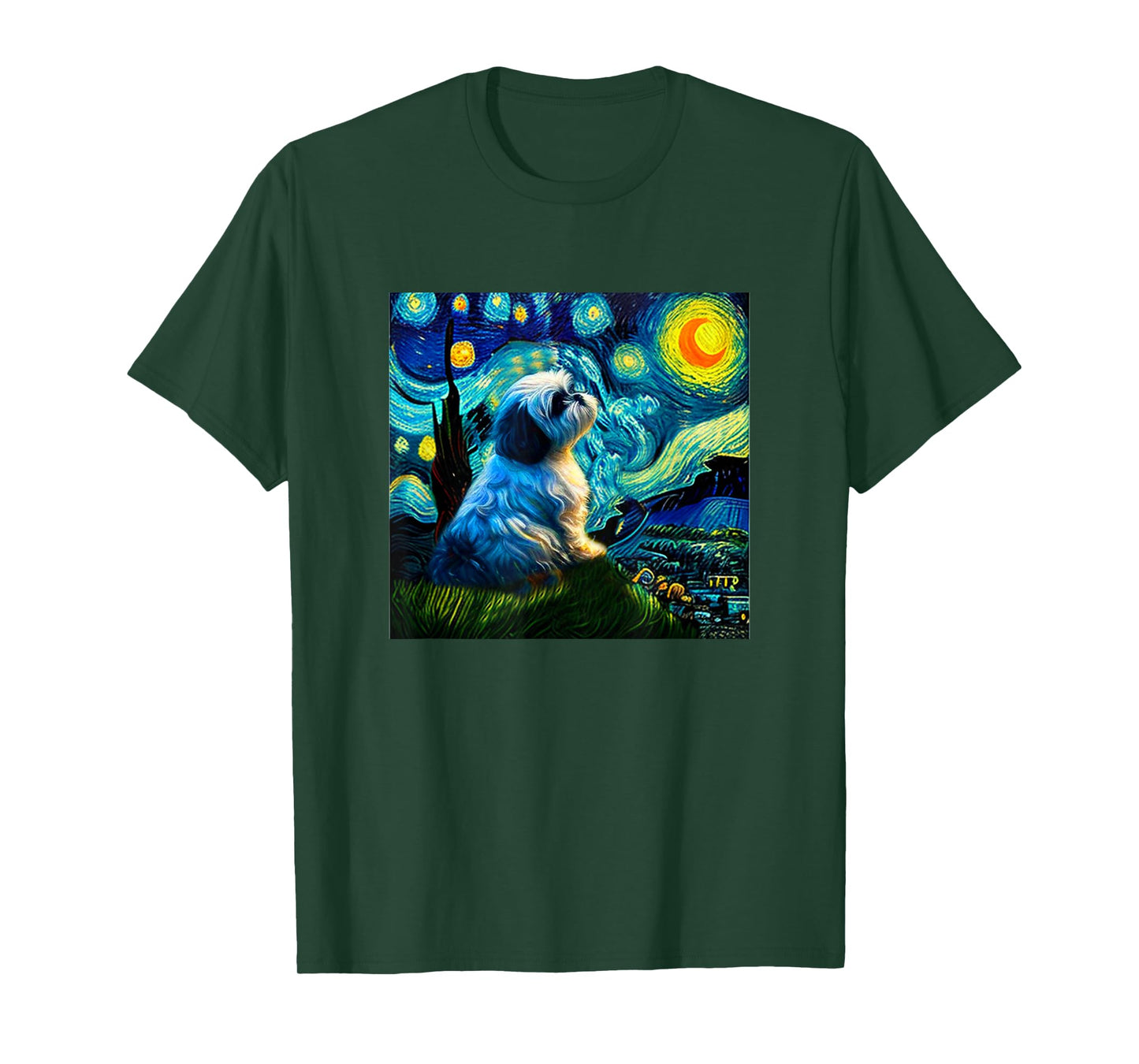 Shih Tzu Funny T-Shirt, Dog, Van Gogh, Starry Night, Cute, Men's, Children, Funny, Clothes, Goods, Gift T-Shirt