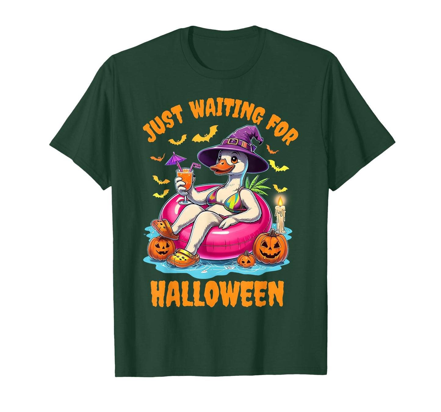Just Waiting For Halloween Goose Summer Spooky Season Women T-Shirt