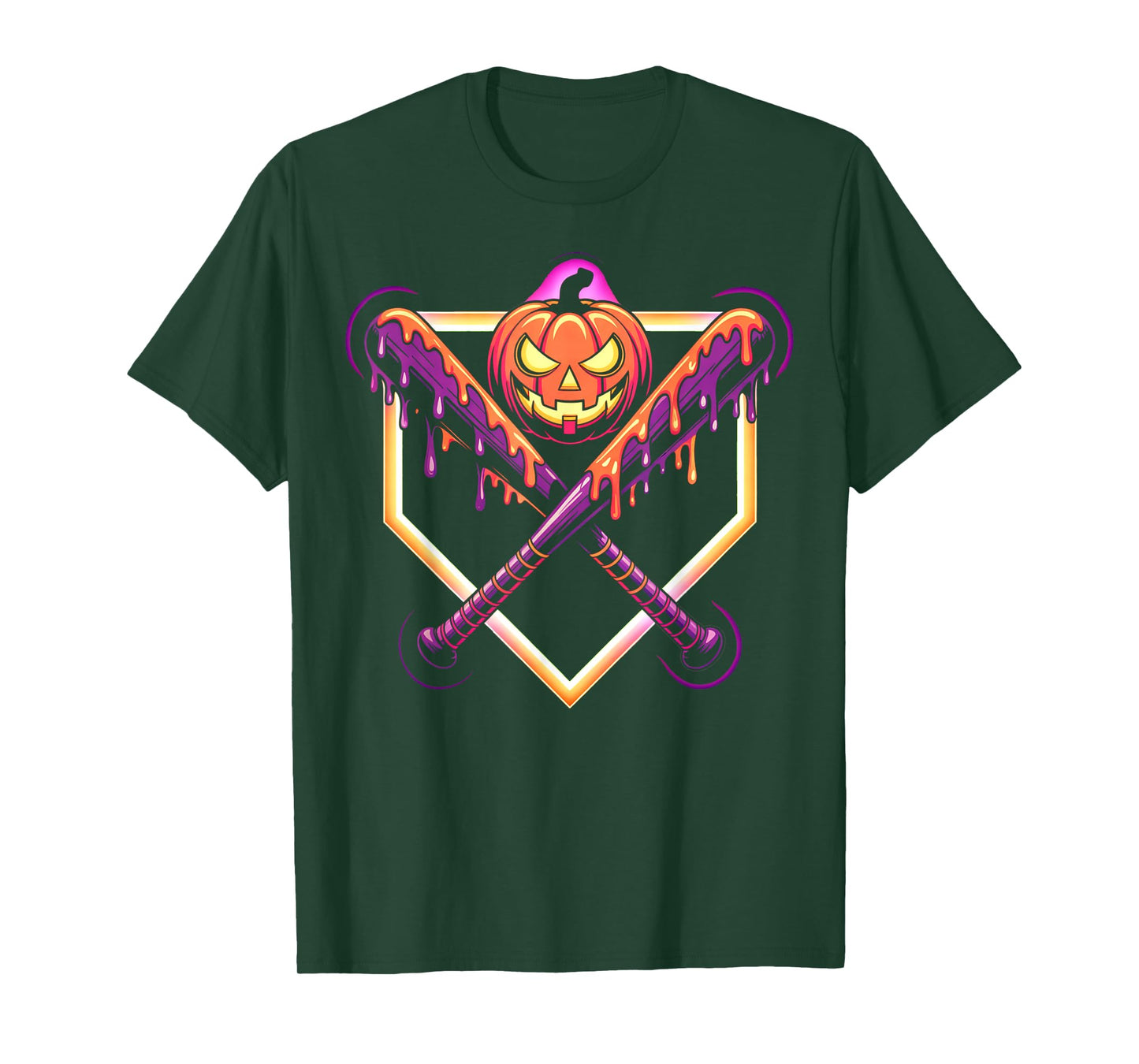 Halloween Pumpkin Baseball Crossed Bats Dripping Horror T-Shirt
