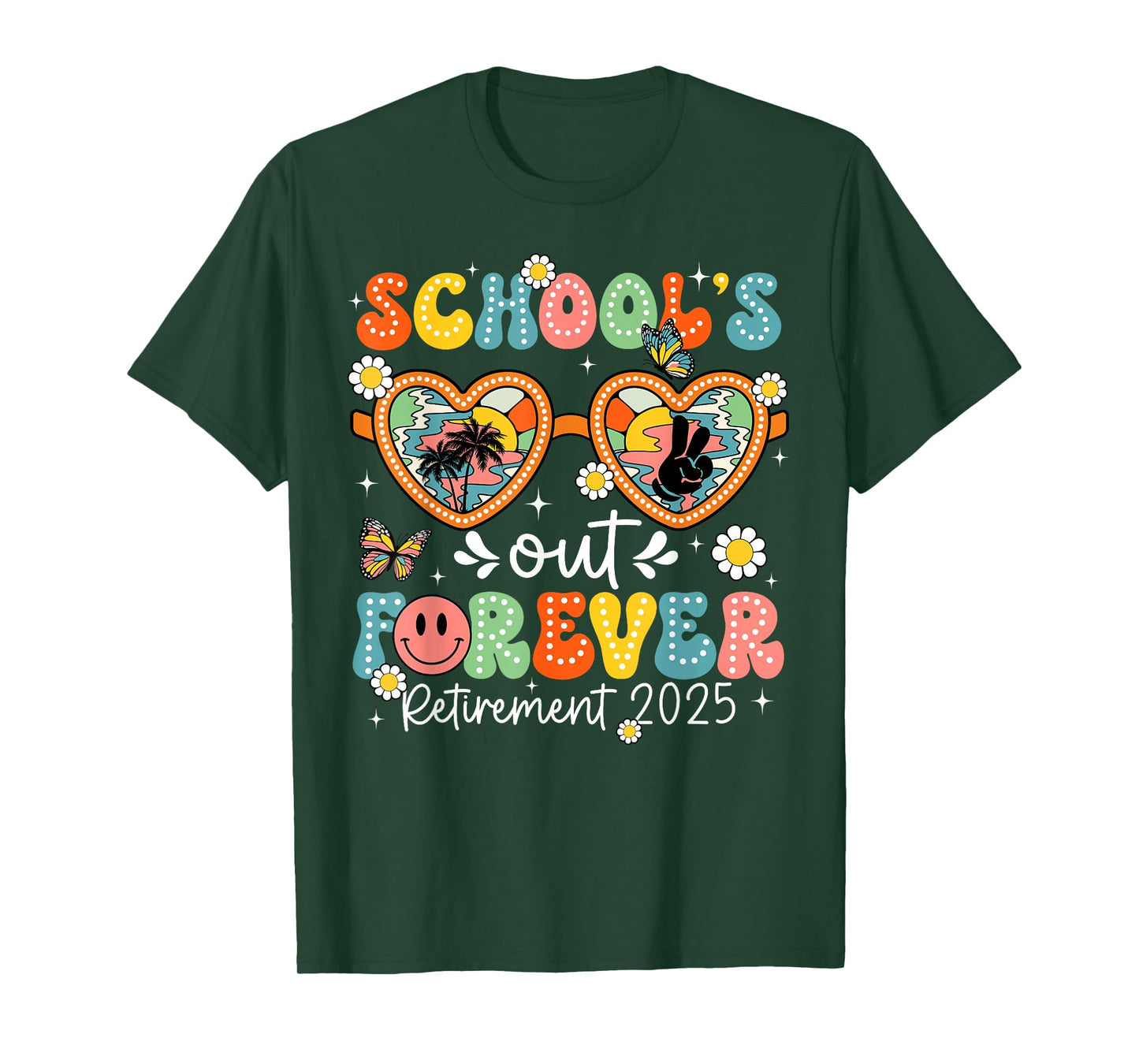 Groovy School's Out Forever Retirement 2025 Teachers T-Shirt