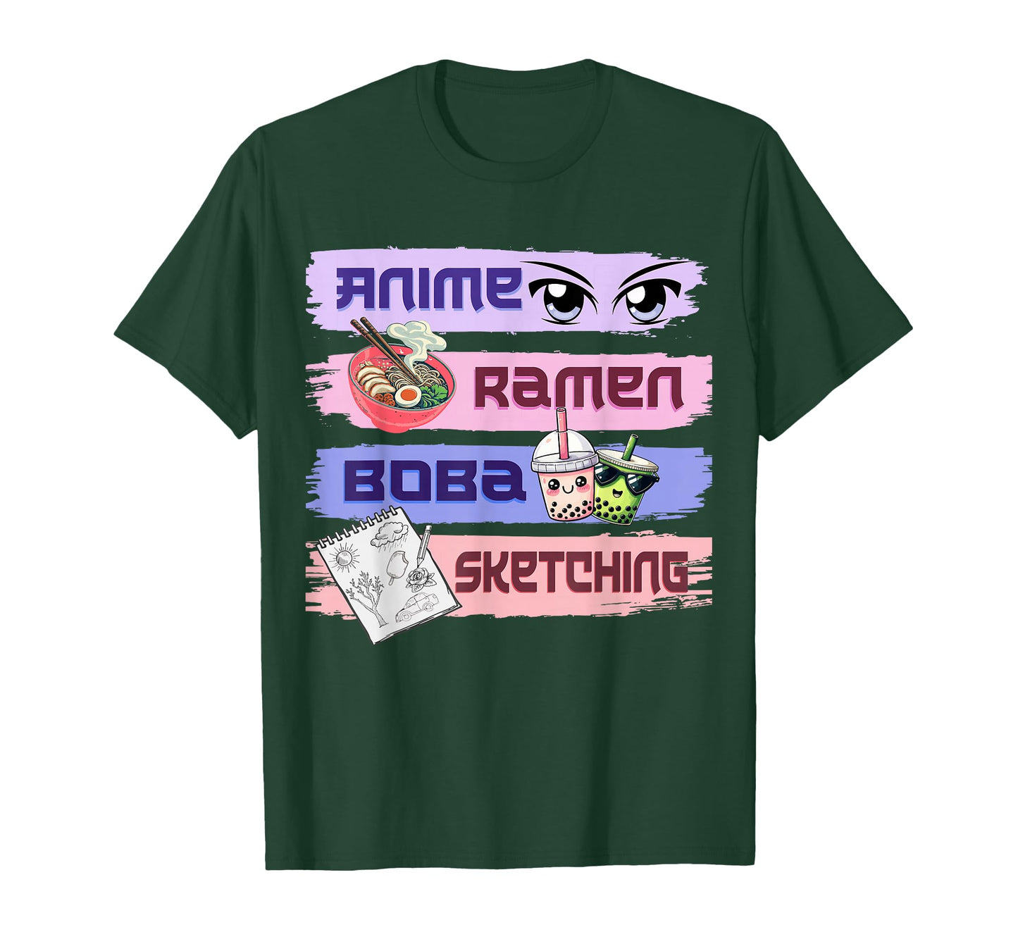 Cute Kawaii Anime Girl Ramen Sketching Boba Tea Anime Lover T-Shirt