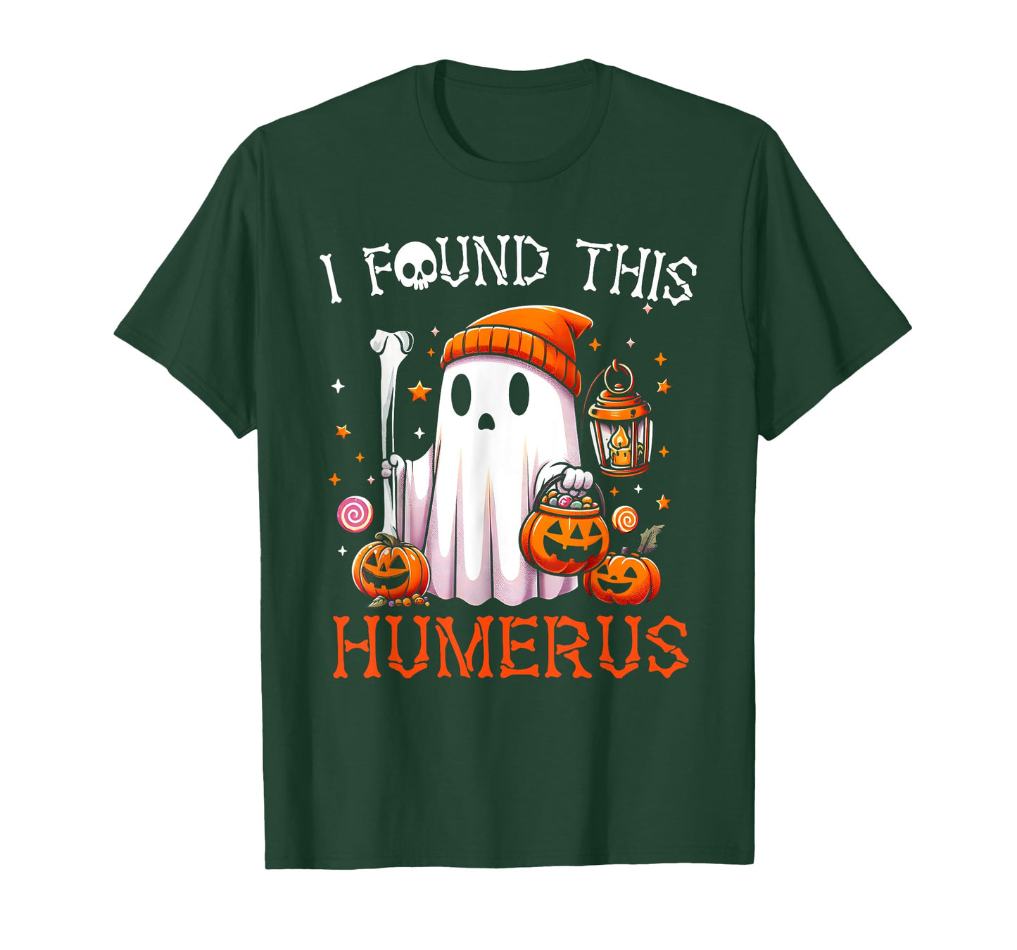 I Found This Humerus Funny Halloween Ghost Skeleton Womens T-Shirt