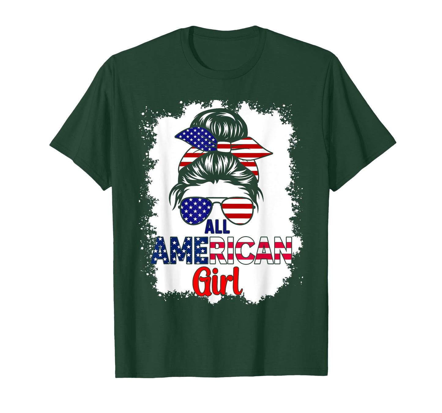 Messy Bun Patriotic All American Girl 4th Of July T-Shirt