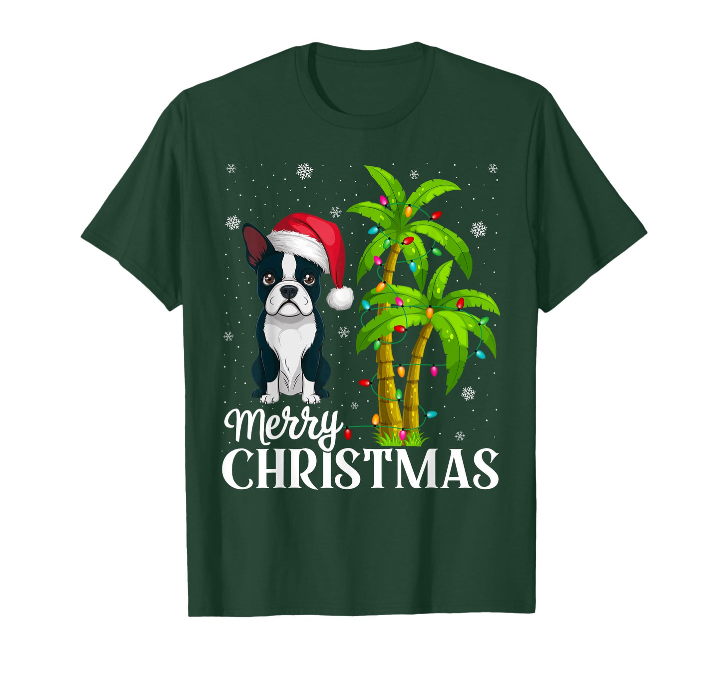 Boston Terrier Lovers Men Women Christmas Tree Lights Beach T-Shirt