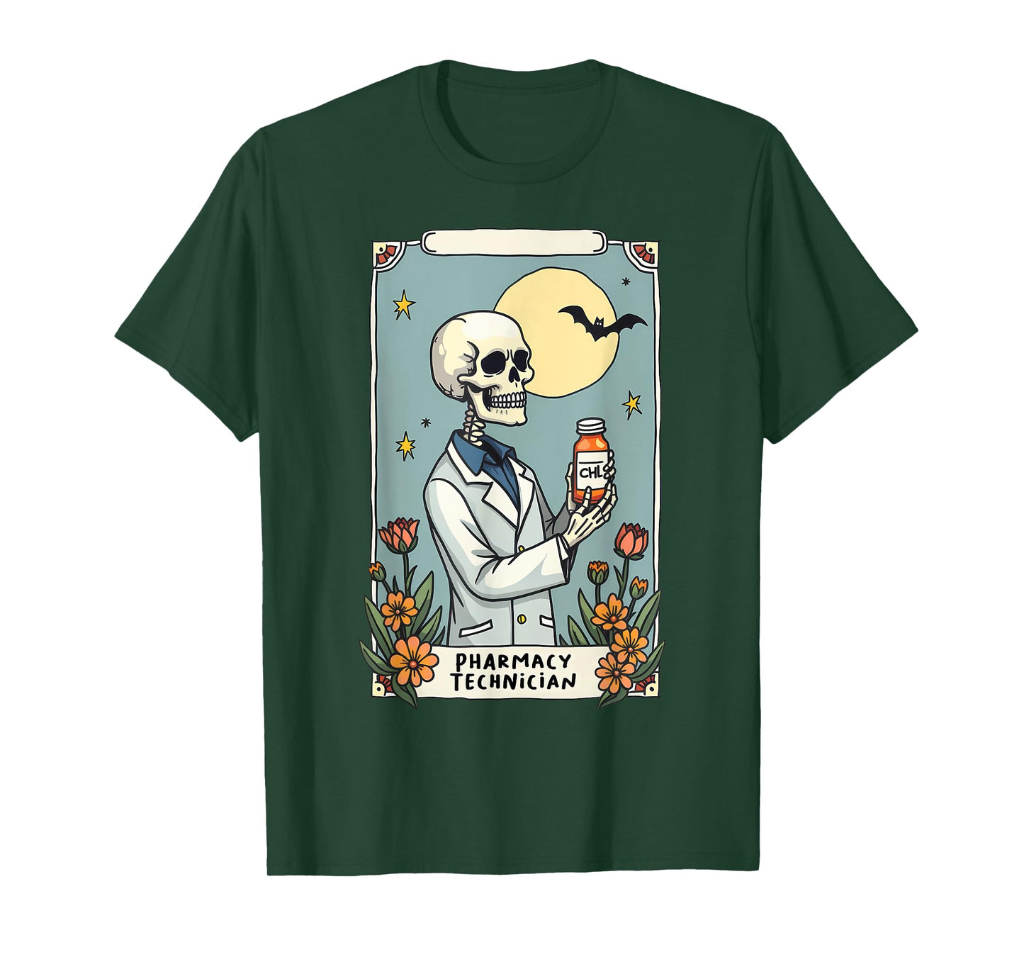 Floral Skeleton Skeleton Tarot Card Pharmacy Technician T-Shirt