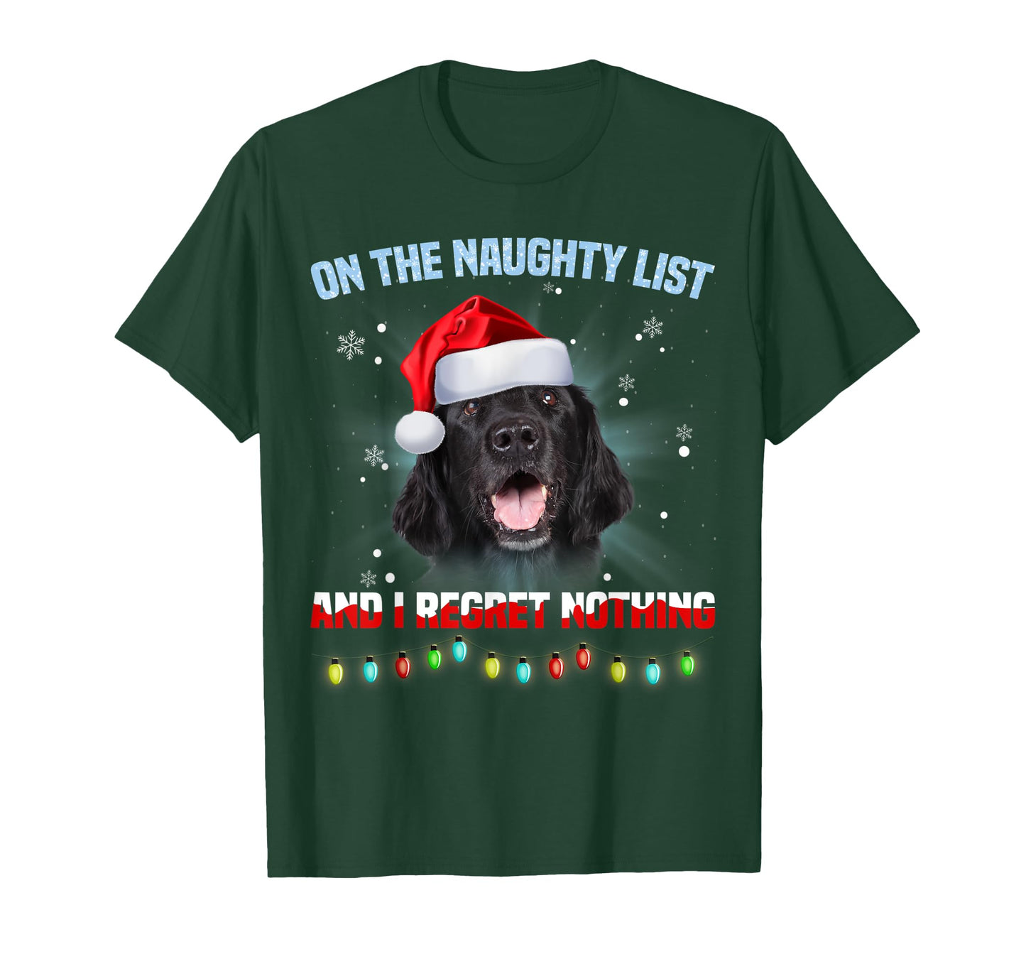 On The Naughty List And Flat Coated Retriever Christmas T-Shirt