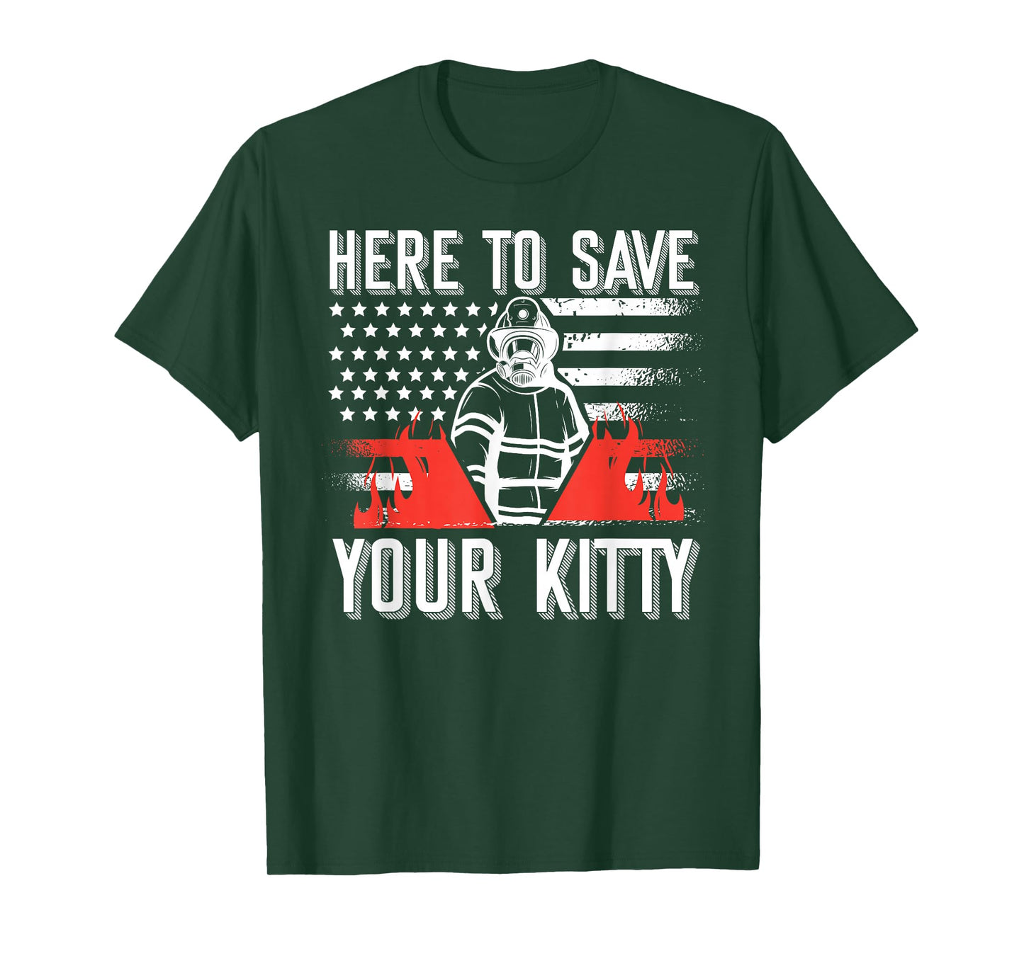 Firefighter Cat Usa American Flag Here To Save Your Kitty T-Shirt