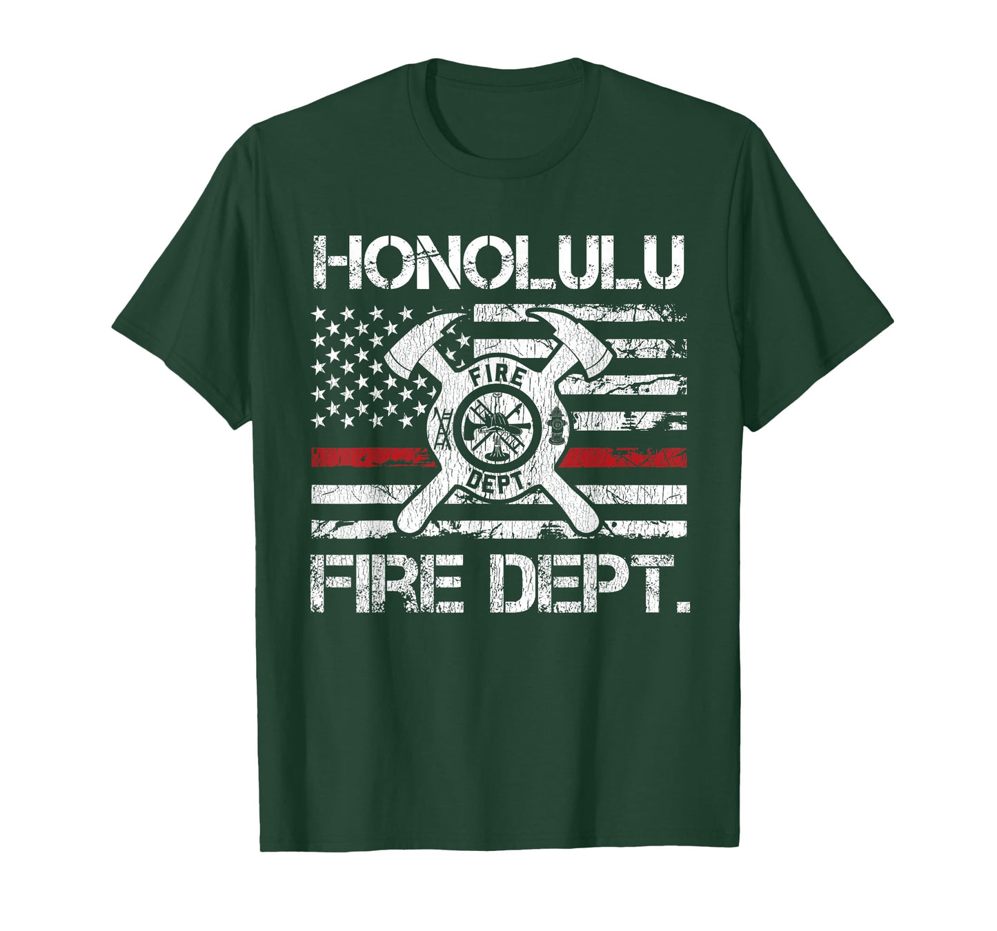 Honolulu Hawaii Fire Department Thin Red Line Fireman T-Shirt