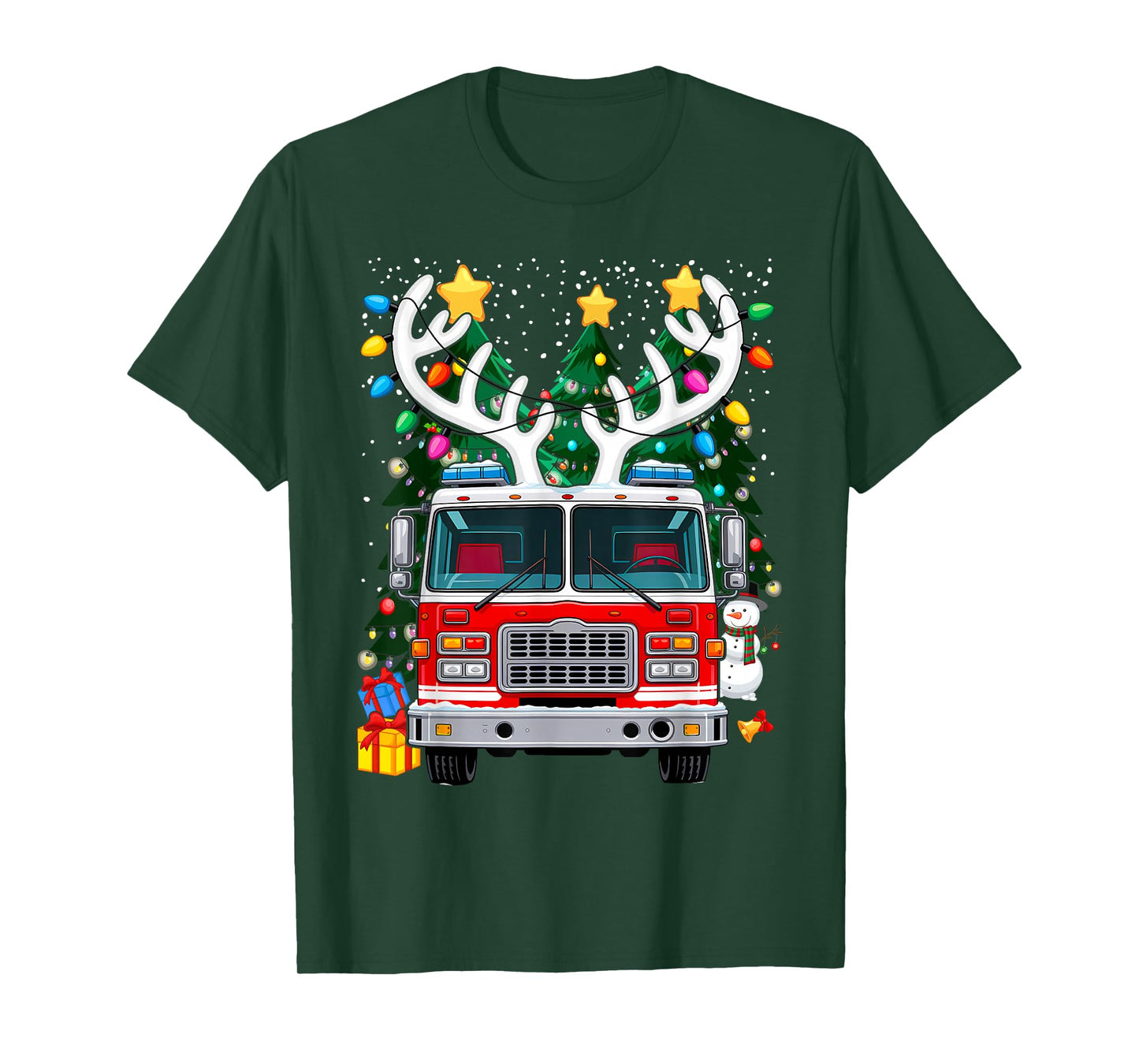 Xmas Fire Truck Reindeer Christmas Firefighter T-Shirt