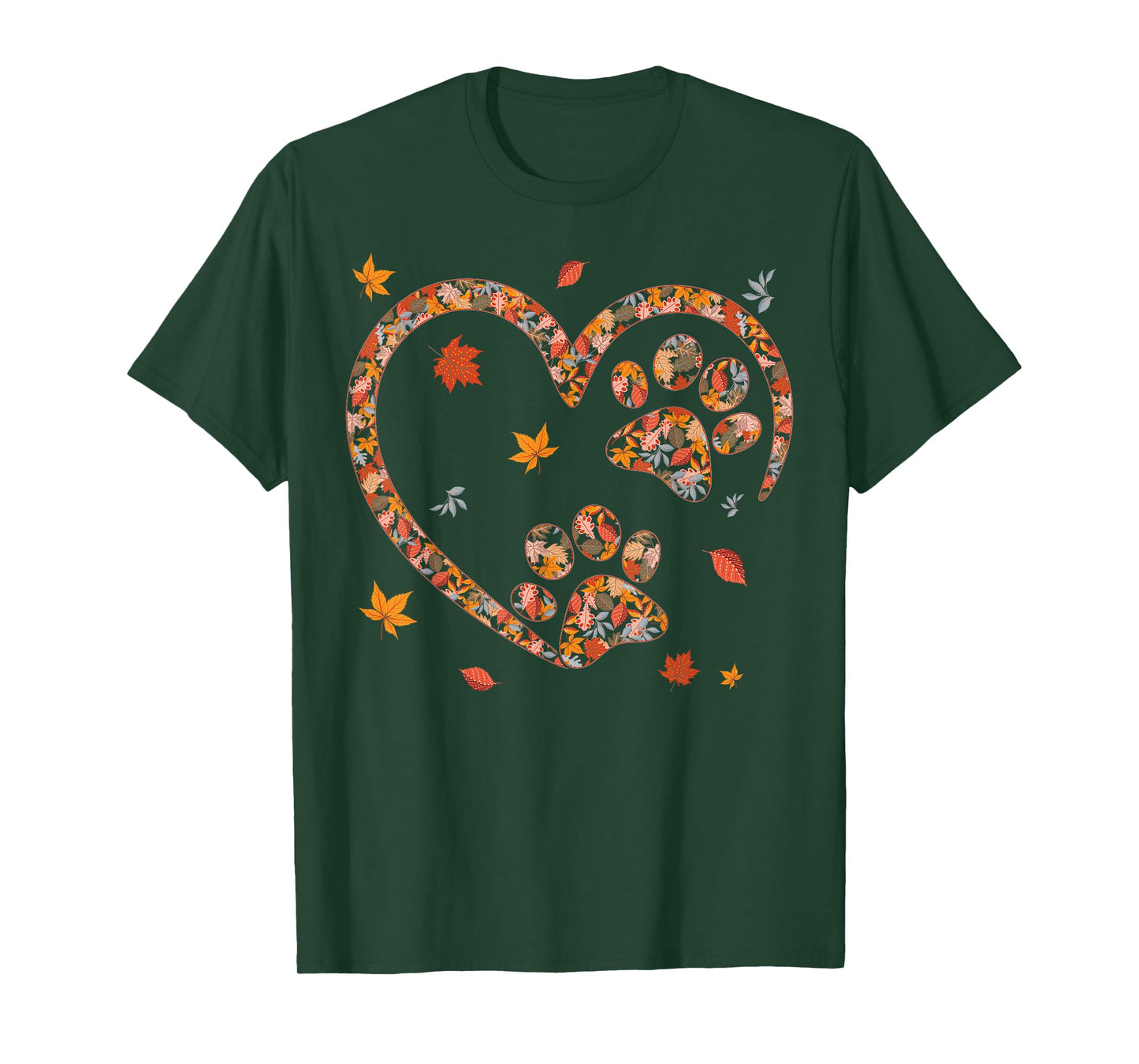 Funny Fall Leaf Cat Dog Print Autumn Vibes Thanksgiving Day T-Shirt for Men Women Girls Kids