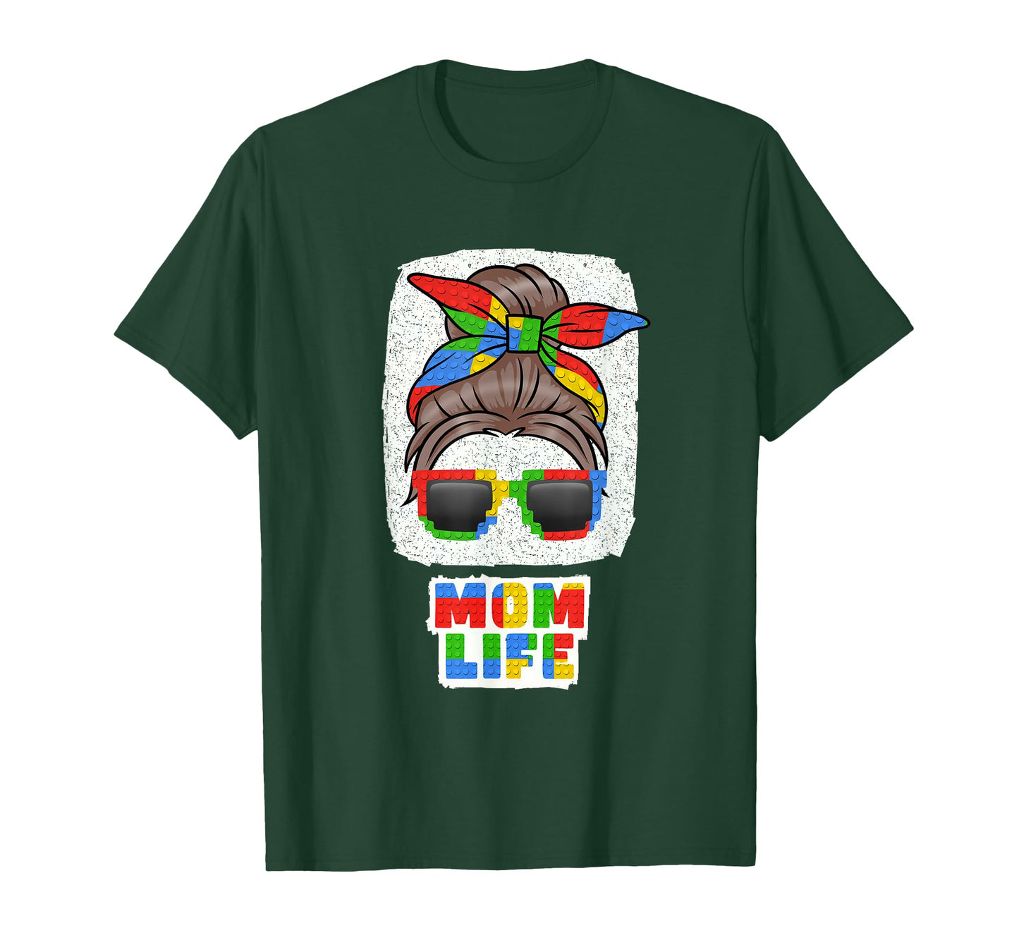 Mom Life Cute Messy Bun Master Builder Building Blocks Women T-Shirt