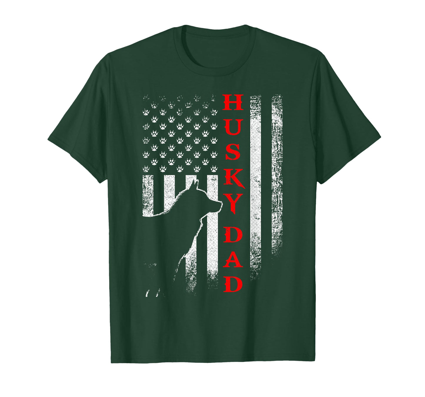 Vintage USA American Flag Siberian Husky Dog Dad Silhouette Women Men T-Shirt