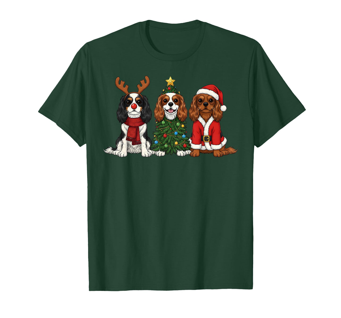 Christmas Cavalier King Charles Spaniel Santa Reindeer Dog T-Shirt