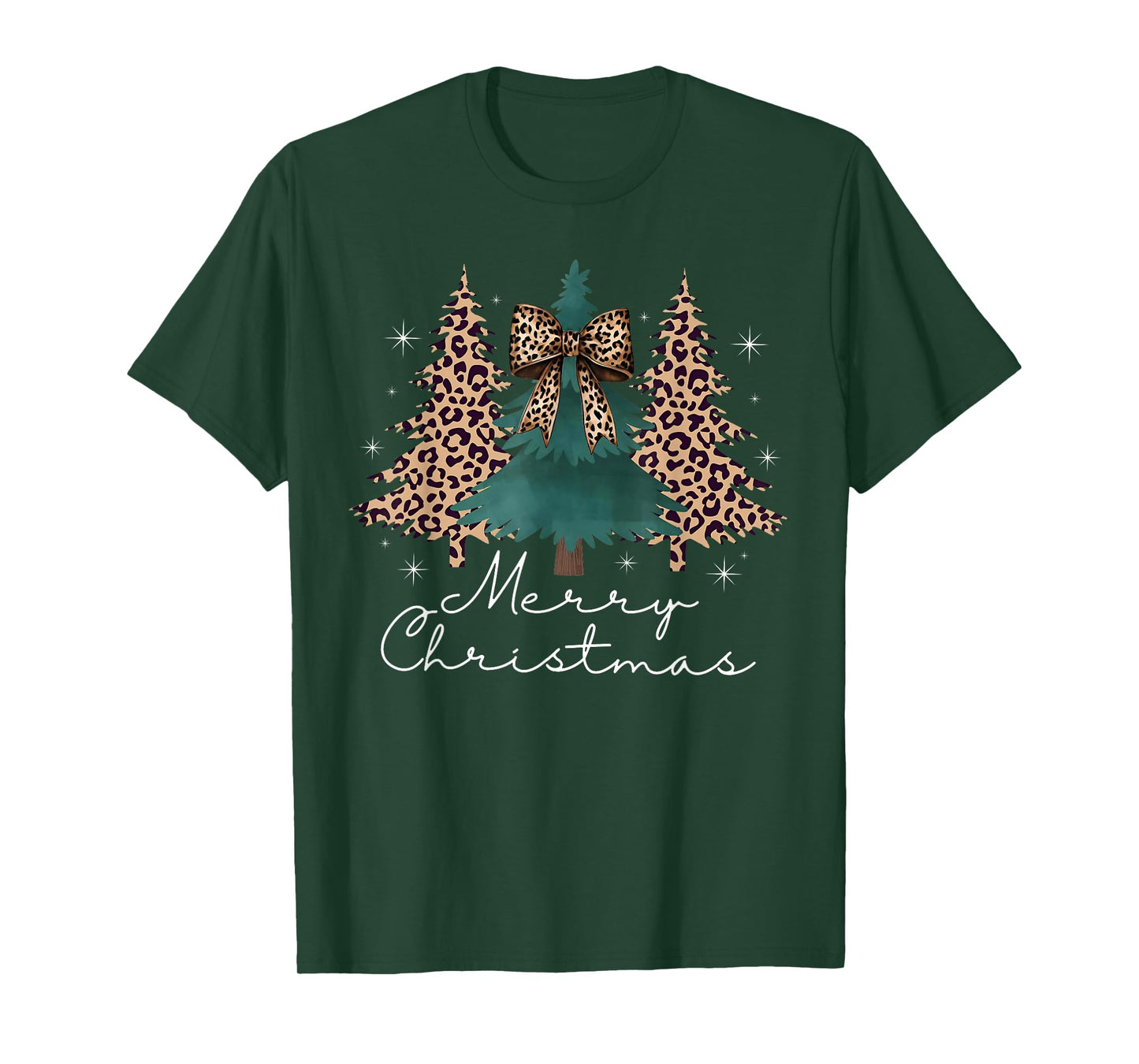 Christmas Trees Leopard Coquette Bow Xmas Pajamas Holiday T-Shirt