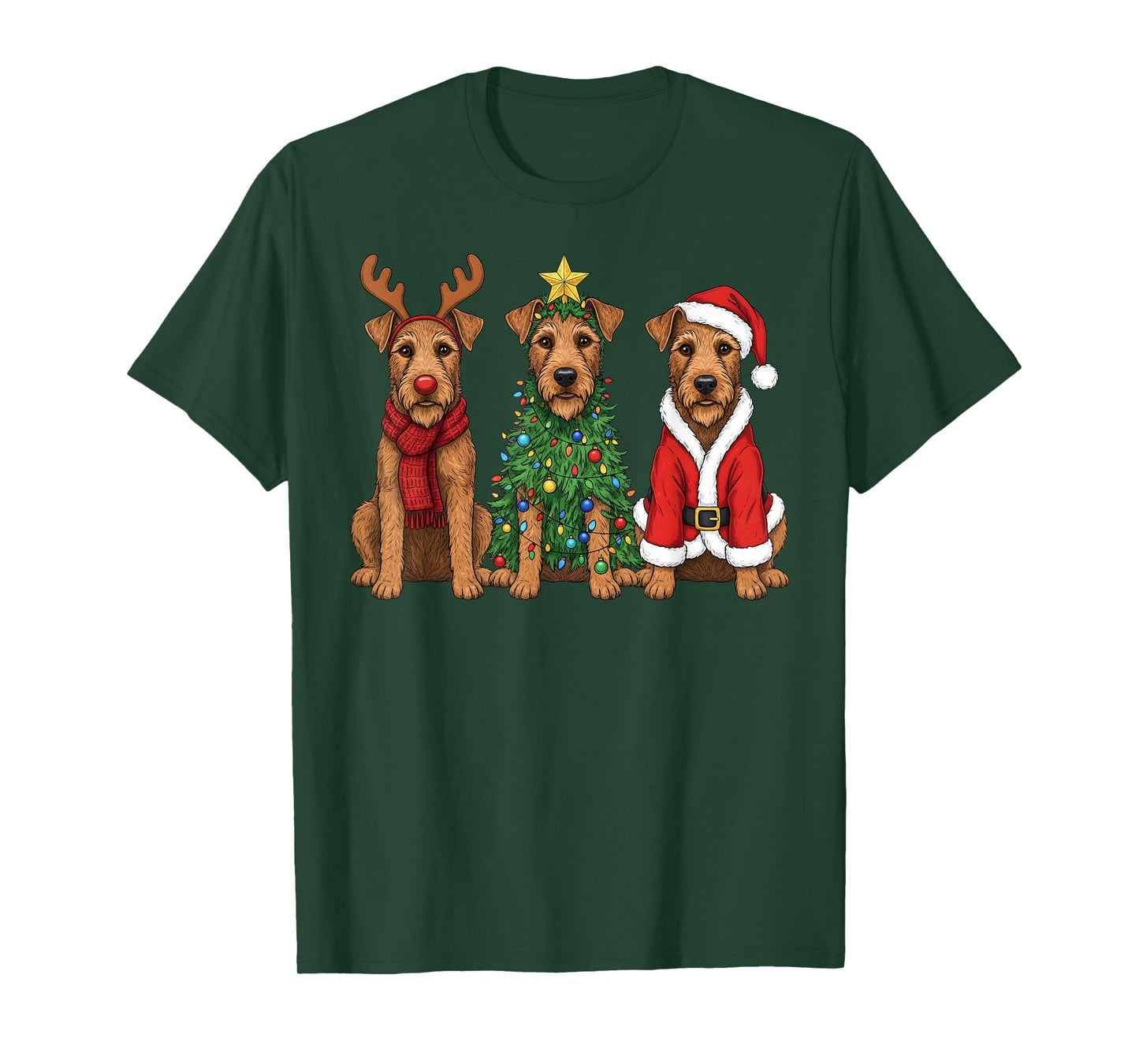 Retro Christmas Irish Terrier Santa Reindeer Dog Lover T-Shirt