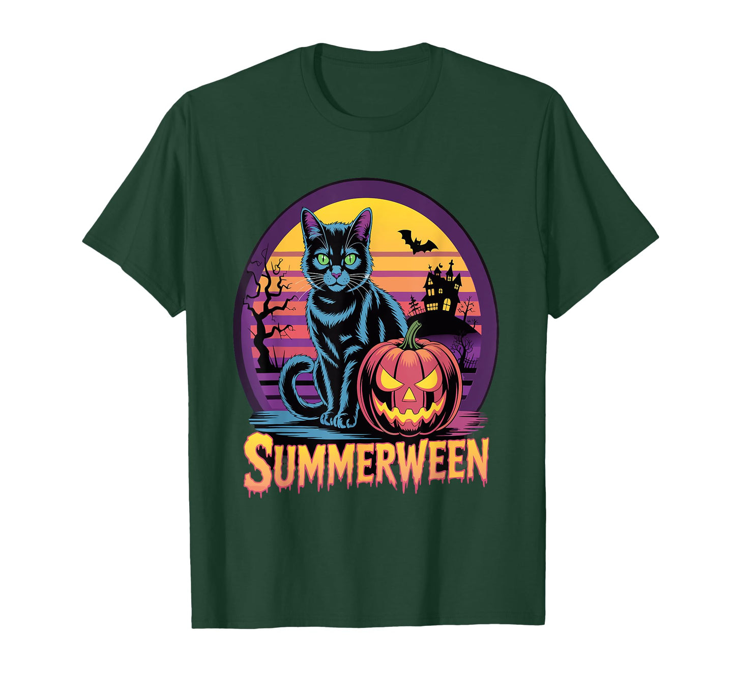 Retro Black Cat Spooky Cute Art Summerween Vibes Men Women T-Shirt