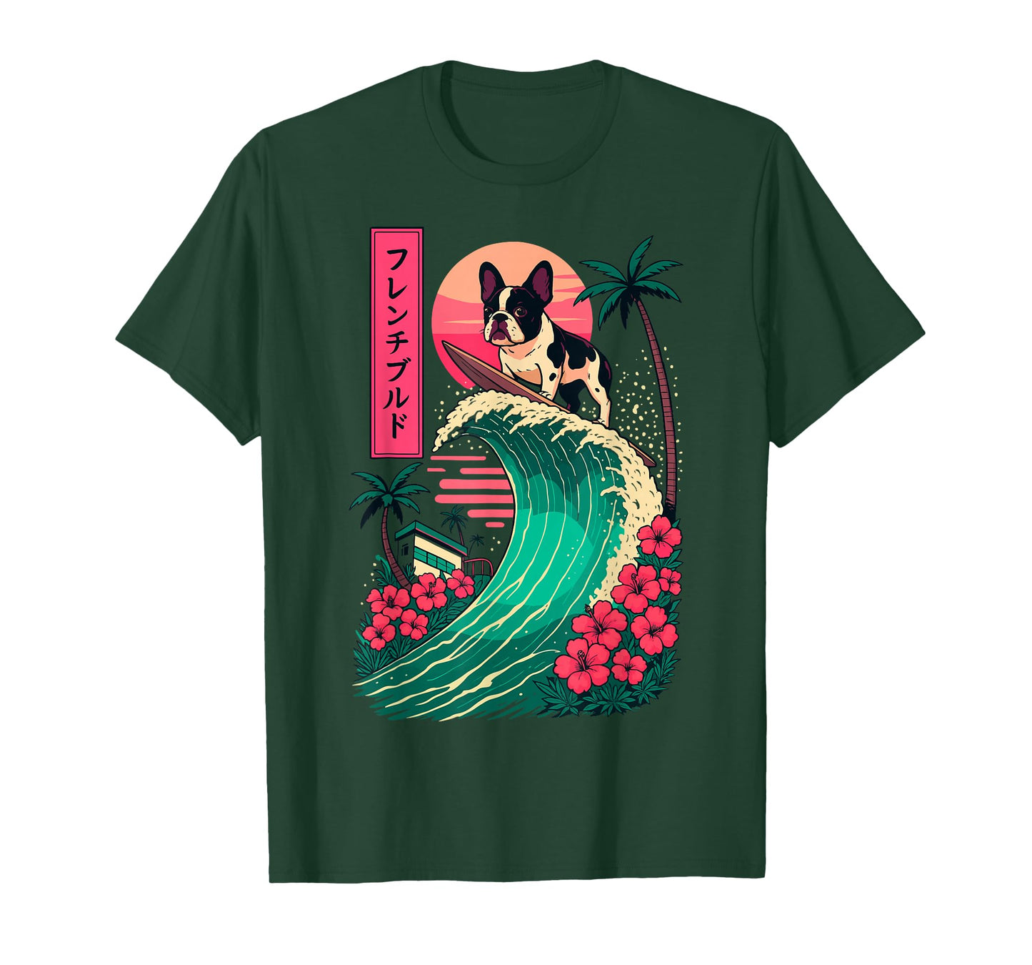 French Bulldog Surfing Japanese T-Shirt