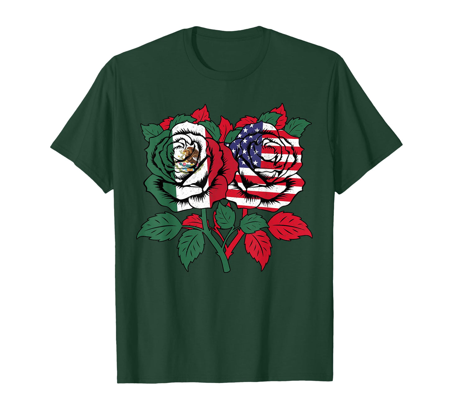 Mexico USA Flag Mexican Flag American Flag Rose Flower T-Shirt