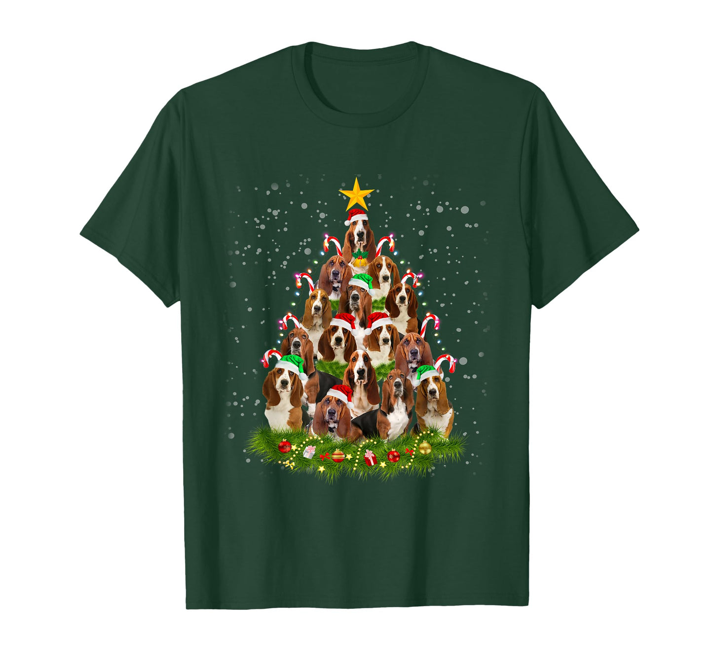 Basset Hound Merry Christmas Tree Light Pajama Basset Hound T-Shirt
