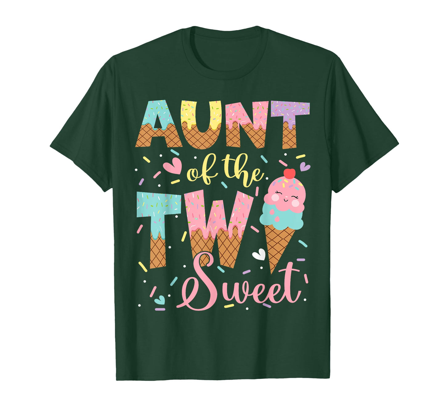 Aunt Of The Two Sweet 2Nd Birthday Girl Ice Cream T-Shirt