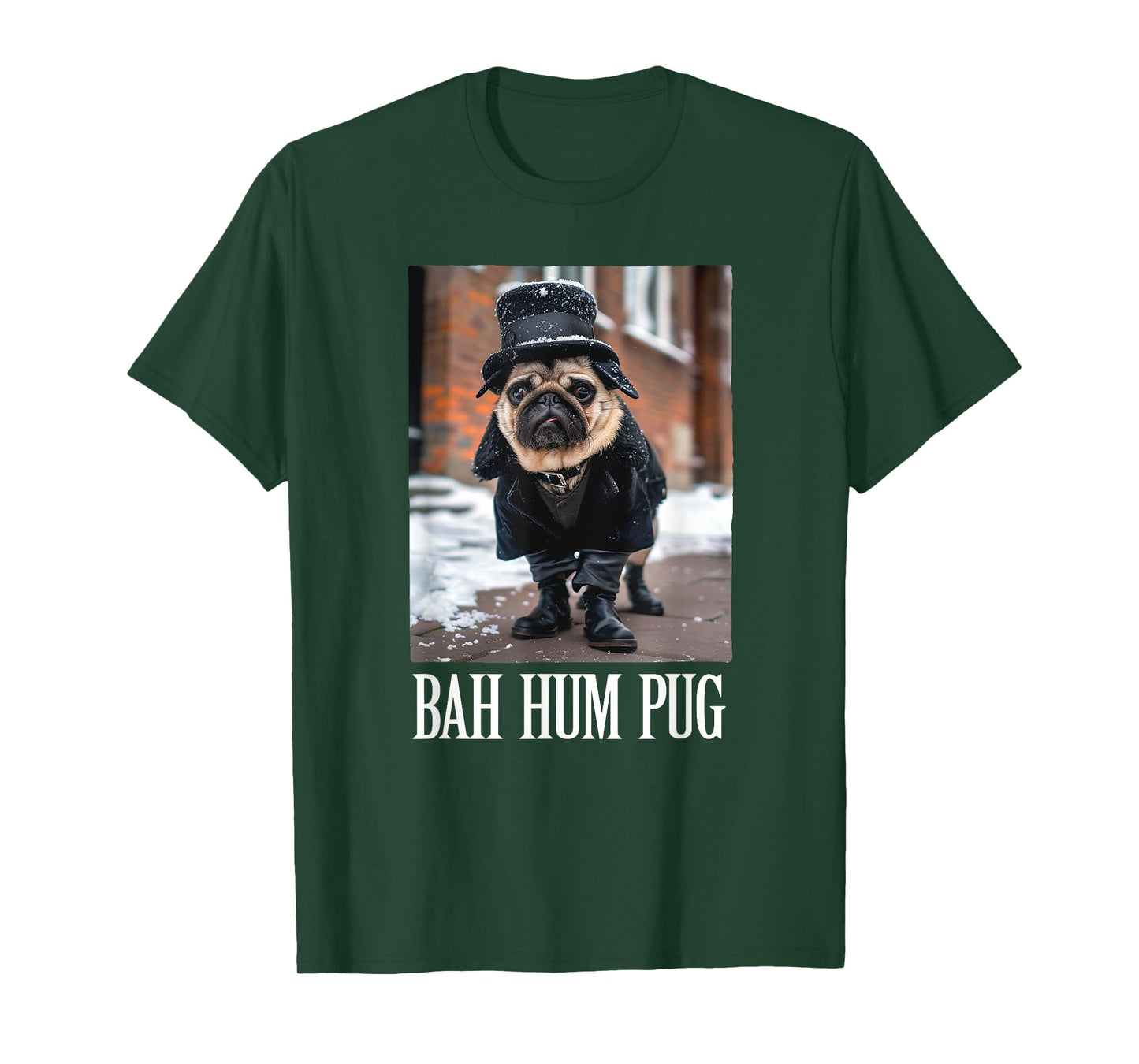 Funny Dog Bah Hum Pug Christmas Pet Holiday Photo Humbug Bug Men Women Girls Kids T-Shirt