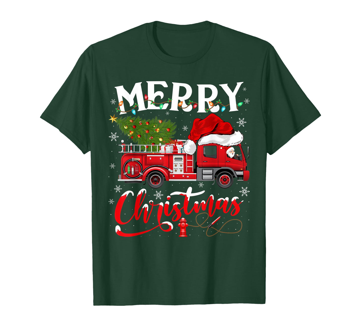 Fire Truck Xmas Tree Fireman Firefighter Merry Christmas T-Shirt