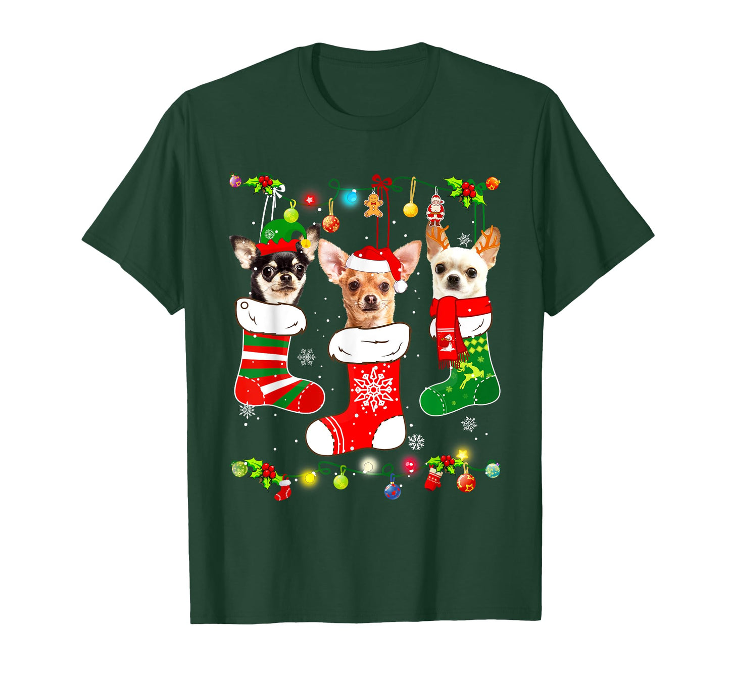 Chihuahua Christmas Lights Gift Funny Xmas Dog Lover T-Shirt