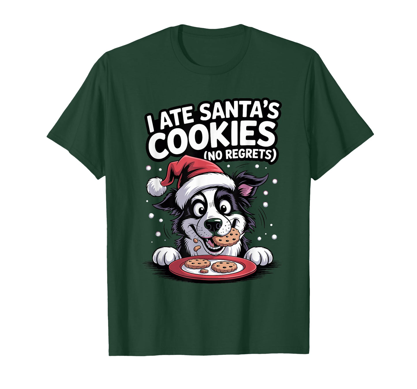 I Ate Santas Cookies Xmas Dog Funny Christmas Border Collie T-Shirt