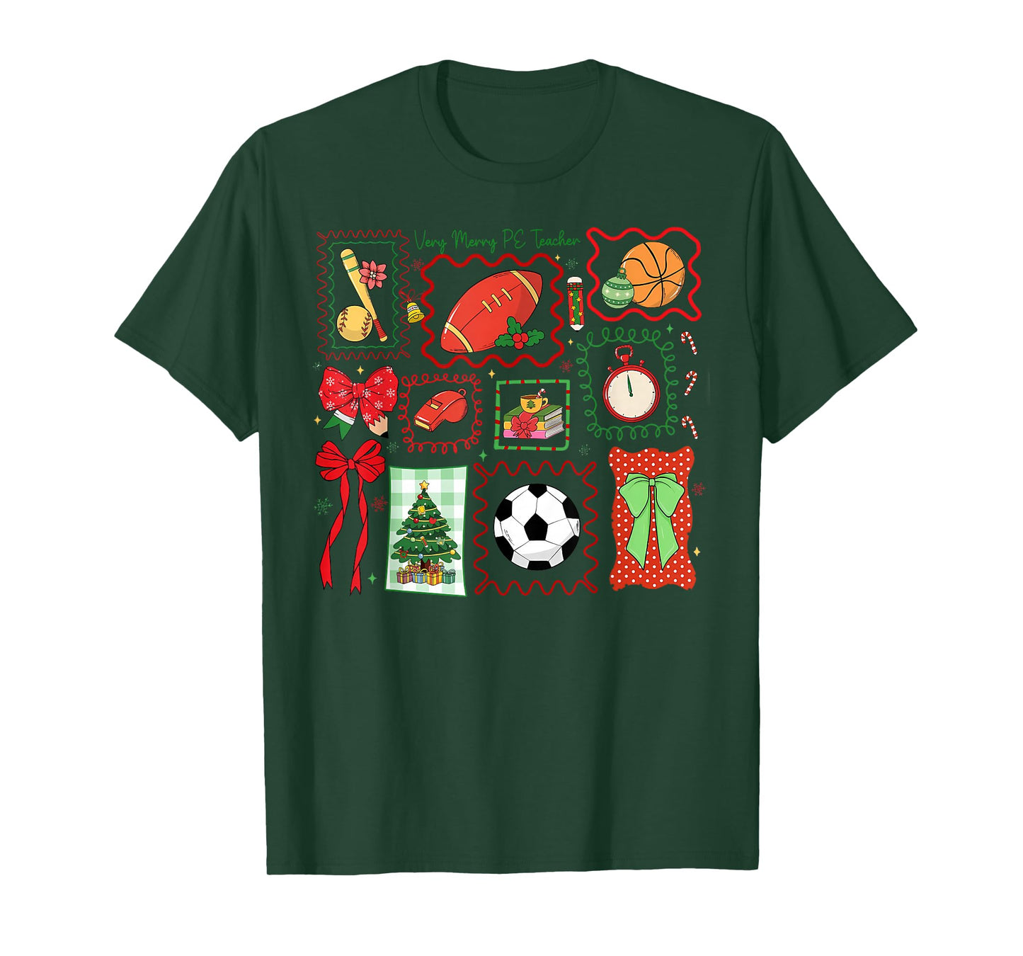 PE Teacher Christmas Bow Physical Education Teacher Outfit T-Shirt