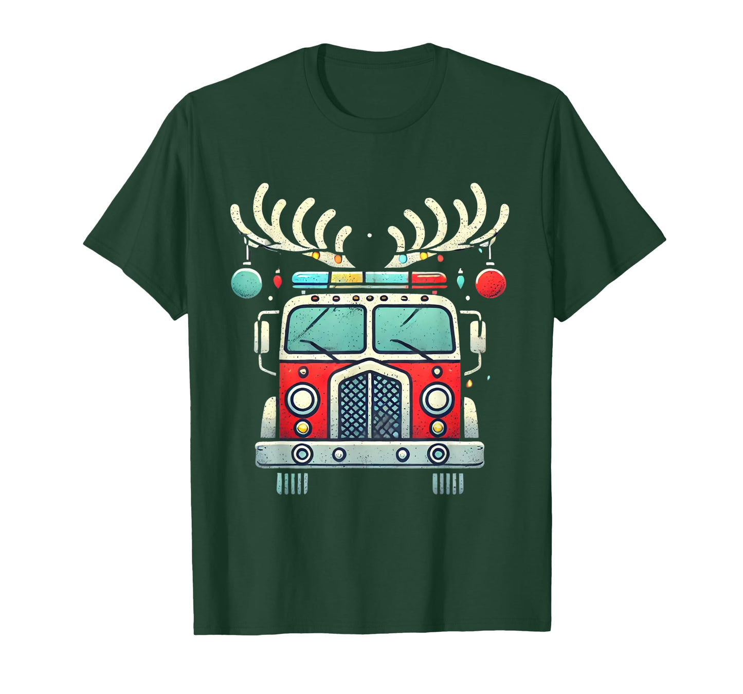 Funny Xmas Fire Truck Reindeer Christmas Firefighter T-Shirt