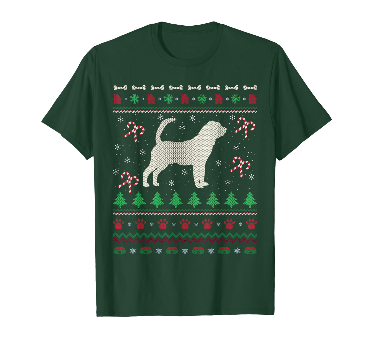 Ugly Xmas Sweater Style Santa Bloodhound Dog Christmas T-Shirt