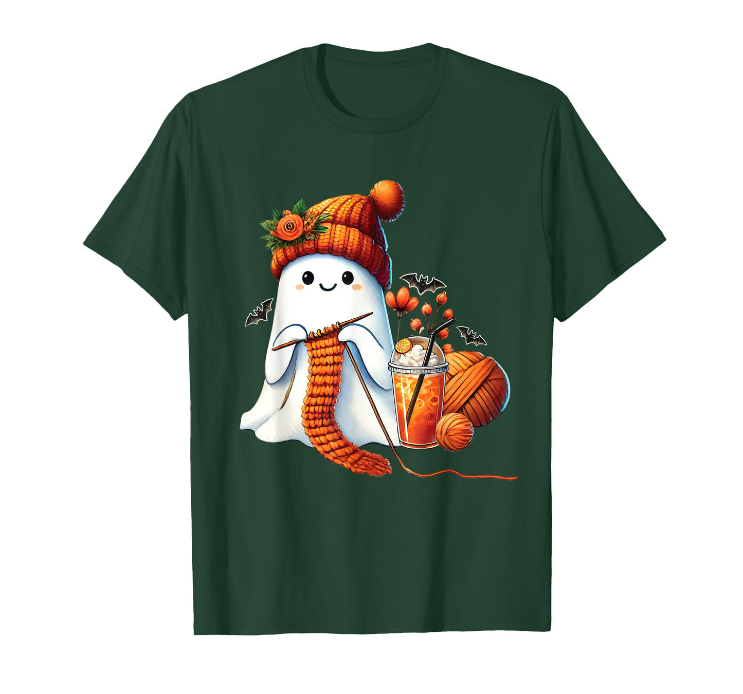 Cute Ghost crochet knitting Lovers Halloween Coffee Women T-Shirt