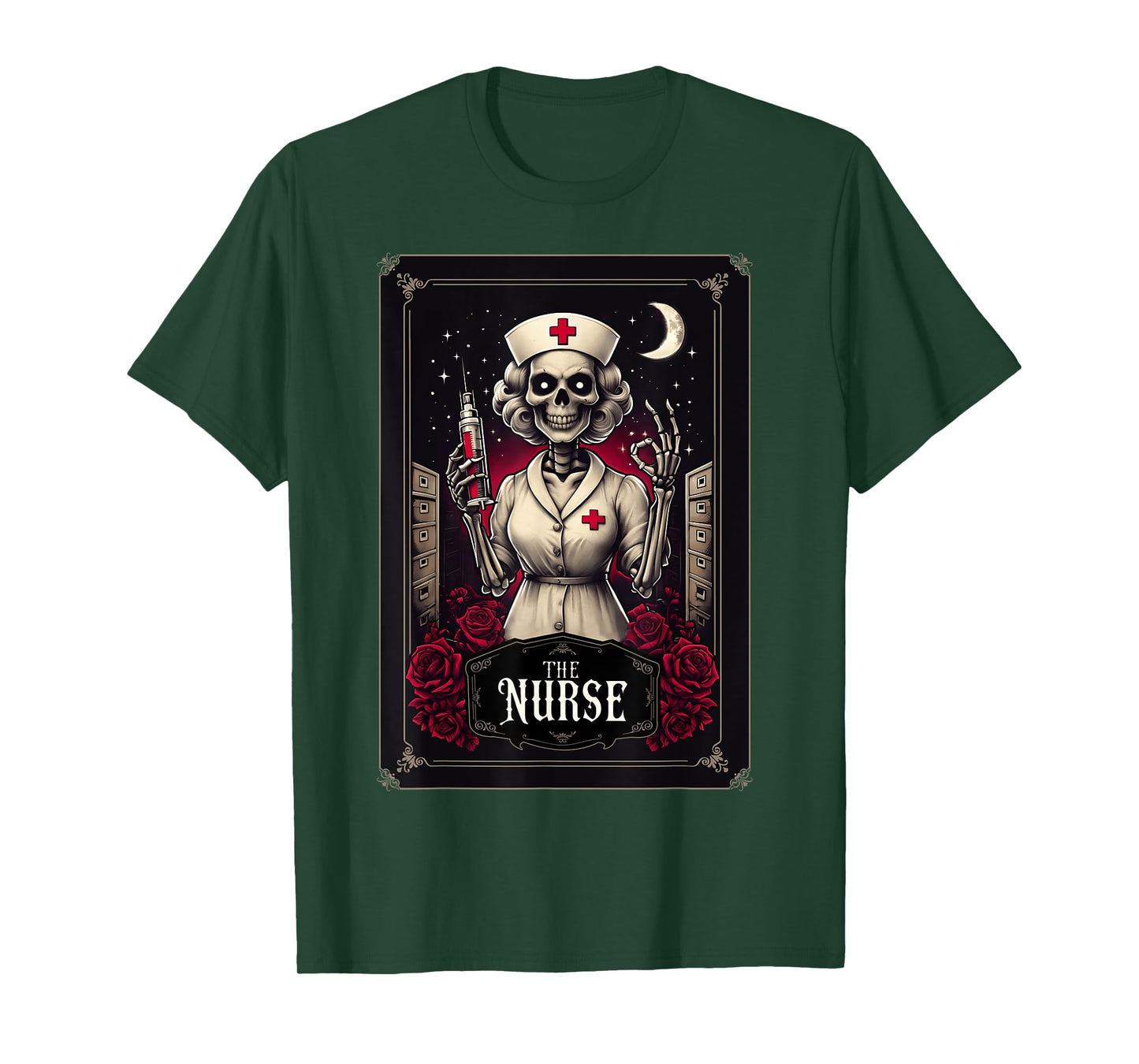 Funny The Nurse Skeleton Tarot Card Nursing RN LPN NP T-Shirt