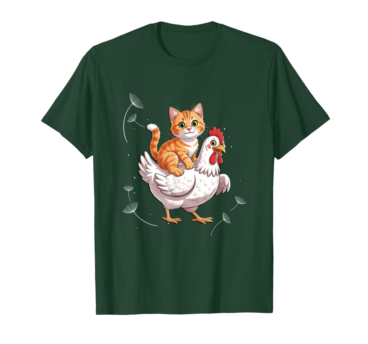 Orange Kitten Riding A Happy Chicken Farm Animal Friend T-Shirt