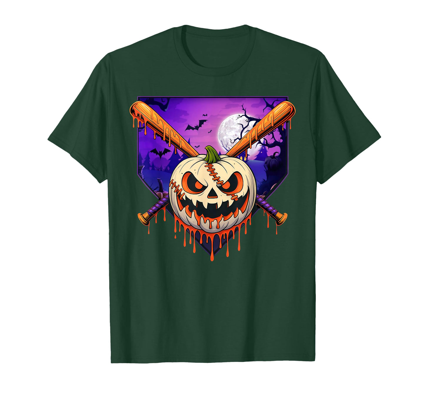 Baseball Dripping Home Plate Spooky Season Pumpkin Boys T-Shirt