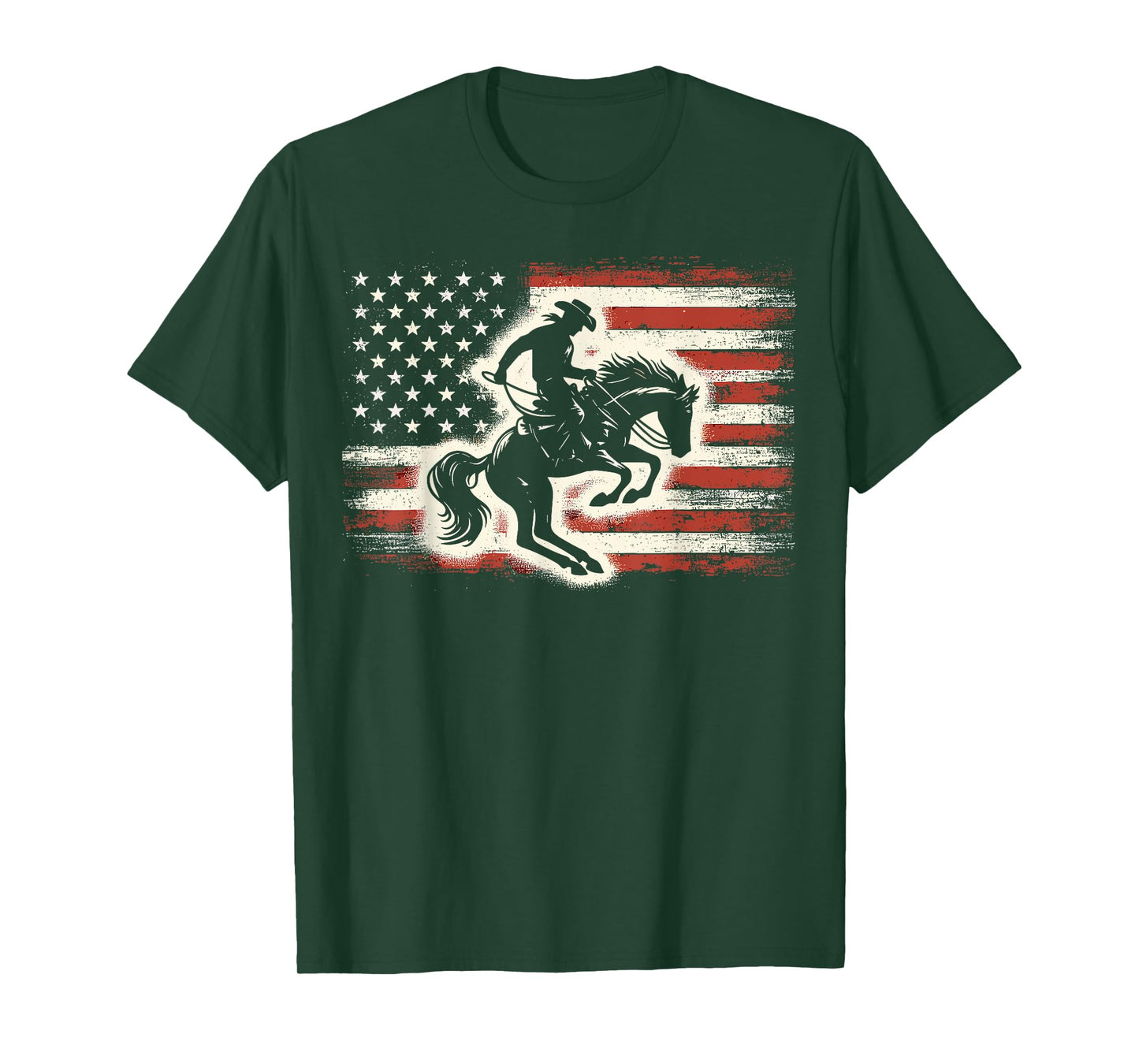 Rodeo Cowboy Horse USA Flag 4th of July T-Shirt