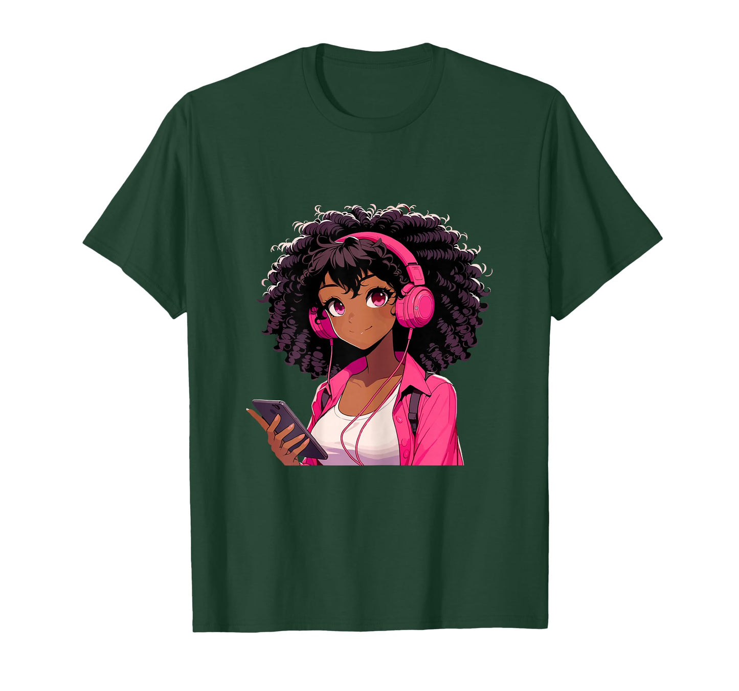 Black Girl Anime Music Headphones T-Shirt