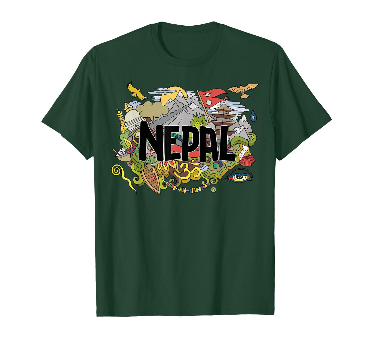 Nepali Flag Collage Everest Temples and Cultures of Nepal T-Shirt