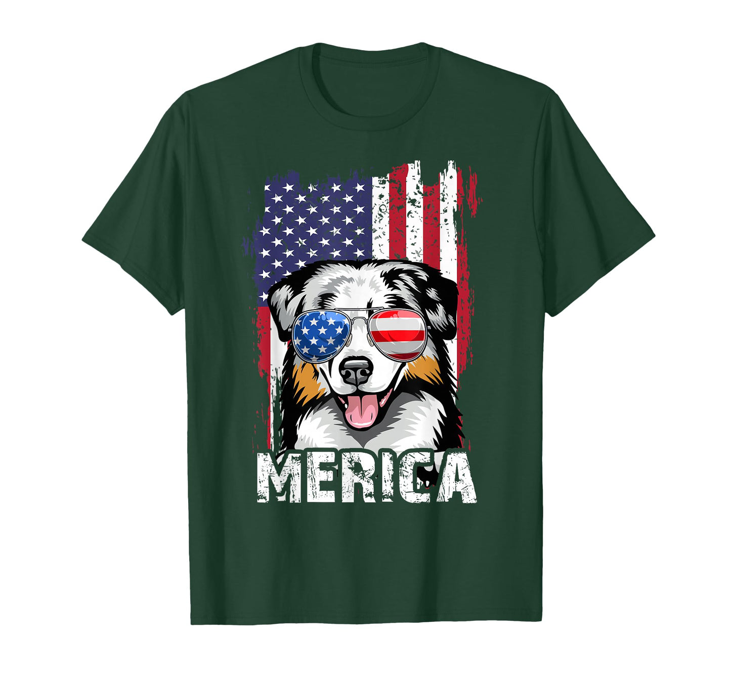 Australian Shepherd 4th of July Merica USA Flag Aussie Dog T-Shirt