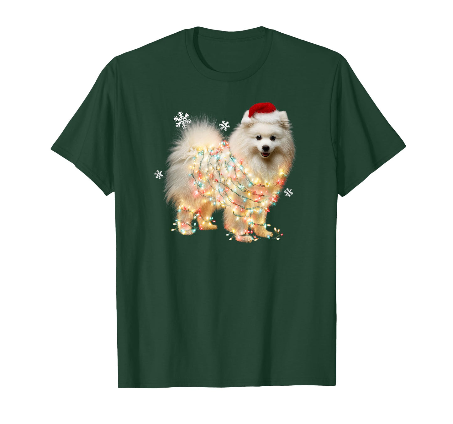 Funny American Eskimo Dog Santa Merry Christmas Lights T-Shirt