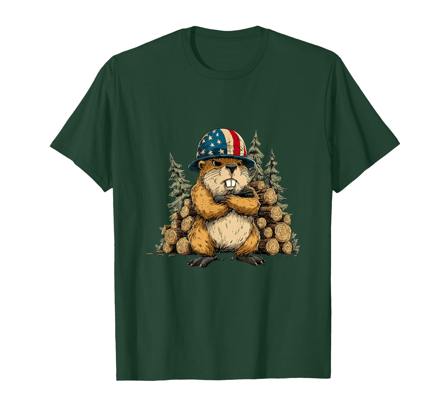 Funny Beaver with Patriotic Helmet in US Colors Costume T-Shirt