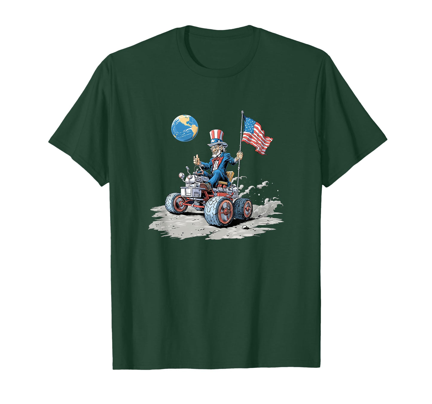 Pretty Patriotic Moon with Vehicle for Space and Earth Fans T-Shirt