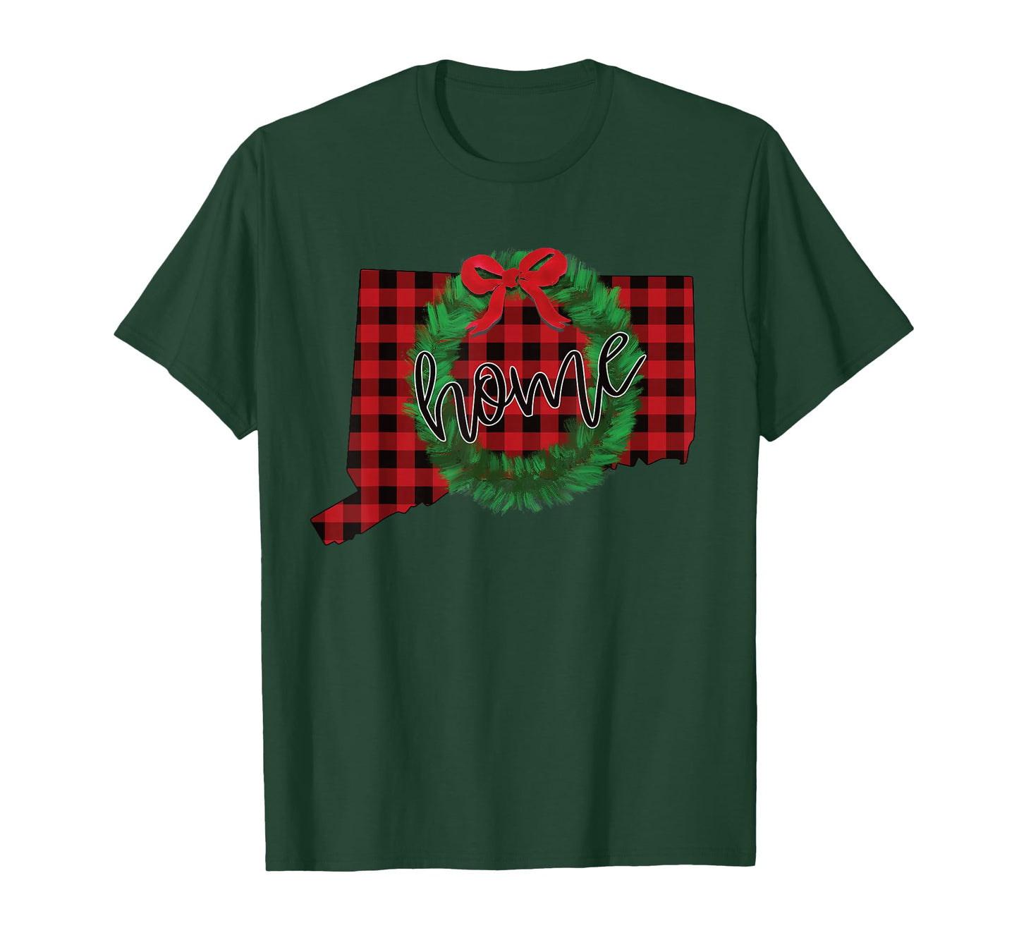 Connecticut Buffalo Plaid Christmas Home Wreath Retro T-Shirt