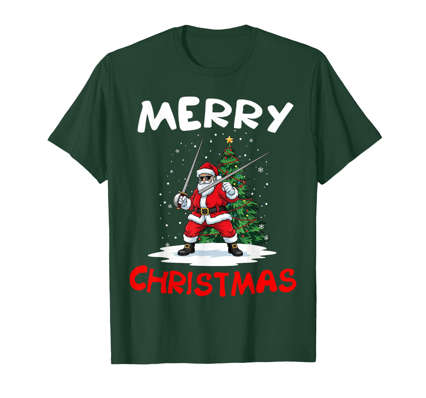 Merry Christmas Santa Playing Fencing Lover T-Shirt