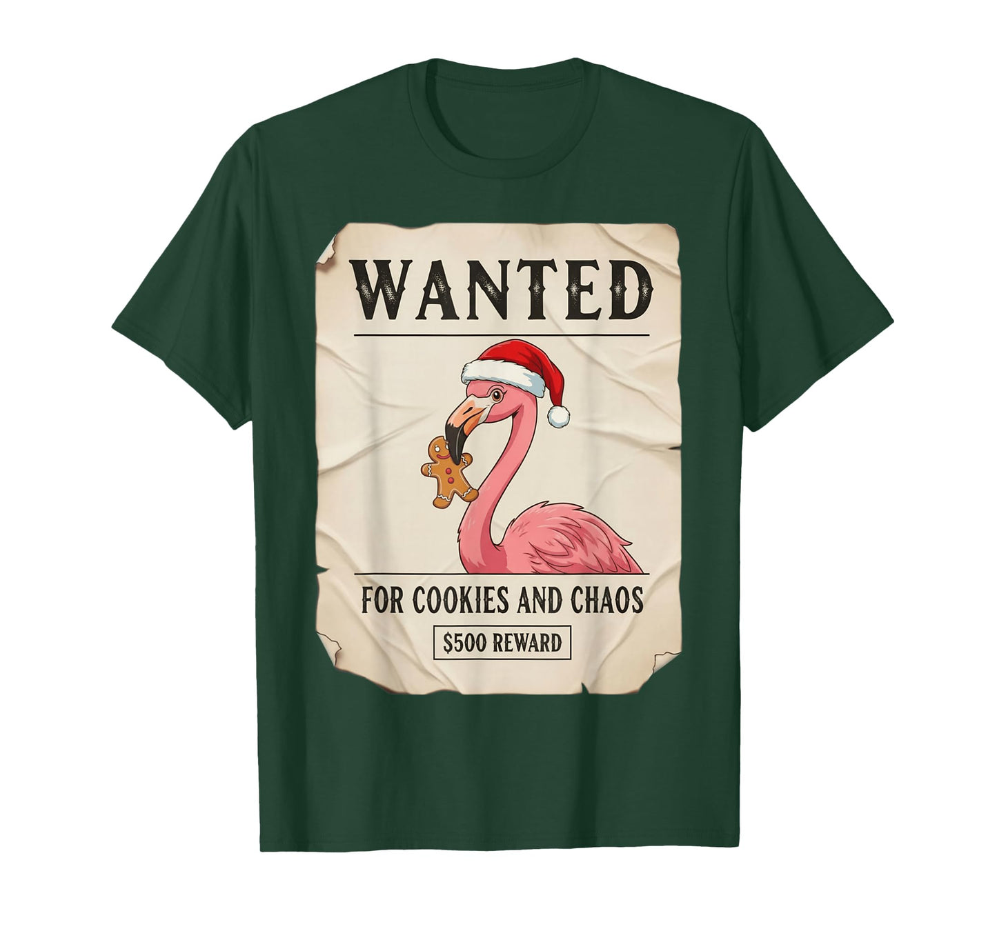 Wanted for Cookies and Chaos Funny Flamingo Christmas Pajama T-Shirt