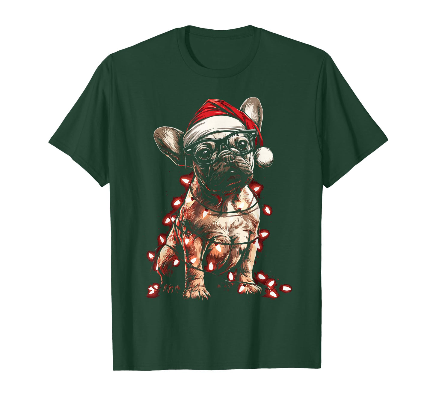 Christmas French Bulldog with Glasses Santa Hat Festive Dog T-Shirt