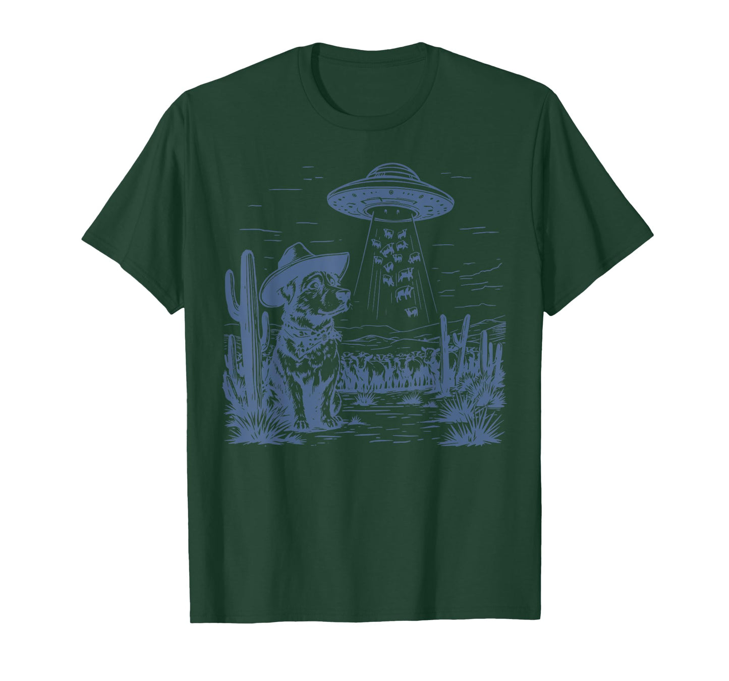 Dog Cattle Cowboy Cowgirl Vintage UFO Western Country Animal T-Shirt
