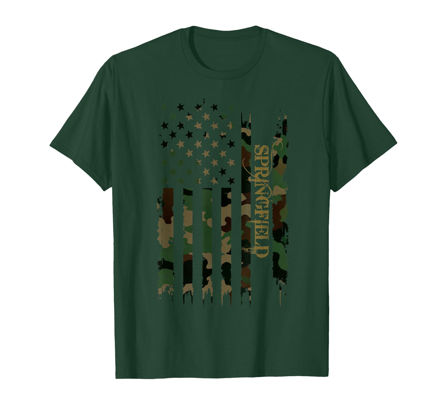 Springfield United States Distressed Camo w US Flag T-Shirt